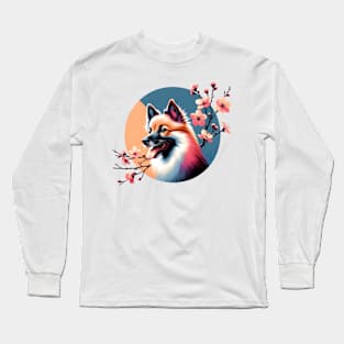 Schipperke's Joyful Spring Amid Cherry Blossoms Long Sleeve T-Shirt